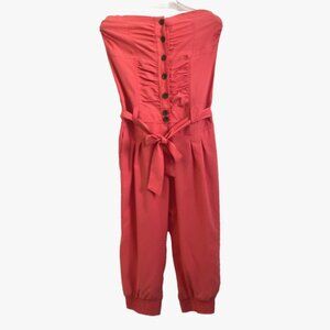 Toxik3 Orange/Coral Strapless Button front Belted Jumpsuit stretch pockets Large